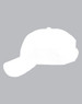 A white cap with a mesh back and a curved brim. It features a logo on the front.