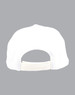 A white cap with a contrasting back adjuster and a logo on the side.