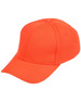 An orange pique mesh structured cap with a rounded visor and ventilation holes. Features a logo on the side.