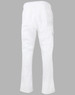 Men's functional chef pants in white, featuring an elastic waistband and side pockets. The design includes a logo.