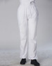 Ladies' functional chef pants in white, featuring an elastic waistband and a side pocket.