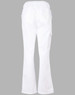 White ladies' chef pants with a flared bottom, featuring a back view and pockets. Includes a logo.