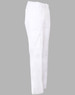 Ladies' functional chef pants in white with a smooth finish and side pockets, featuring an elastic waistband and a logo.