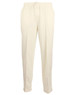 Light cream men's cricket pants with an elastic waistband and a logo. Suitable for various cricket activities.