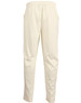 Cream-coloured men's cricket pants with an elastic waistband and side pockets. Features a logo on the waistband.