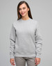 A grey crew fleece sweatshirt with long sleeves and a round neckline, featuring a subtle logo.