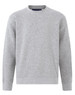 A grey crewneck fleece jumper featuring long sleeves and a simple design. It has a branding logo.