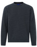 A dark grey crewneck sweatshirt with long sleeves and a simple design. It features a logo on the neckline.