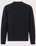 A black kids' crew neck fleecy sweater with long sleeves and a simple design. It features a logo on the garment.