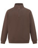 A brown 1/2 zip collar fleecy sweat featuring a regular fit and long sleeves. It has a logo on the front.