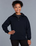 A navy blue half-zip collar fleece sweatshirt for kids, featuring a logo.