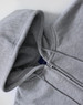 A grey men's full-zip fleecy hoodie with a hood and zippered front. It features a branding logo.