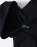 A black men's full-zip fleecy hoodie featuring a hood and zip closure, with a logo on the inside.
