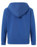 A blue full-zip fleecy hoodie with a hood and ribbed cuffs. Features a plain design with a logo on the front.
