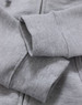 A close-up of a grey ladies' full-zip fleecy hoodie, featuring soft fabric and ribbed cuffs.