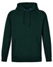A green men's fleecy hoodie featuring a front pocket and a hood, with a brand logo.