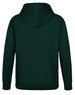 A dark green men's fleecy hoodie featuring a hood and long sleeves, with a plain back and a logo.