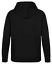 A black men's fleecy hoodie featuring a hood and long sleeves, with a simple design and an unprinted back.