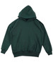 A green kids' fleece hoodie featuring a front pocket and a hood, with a logo on one side.