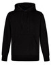 A black adult's close front contrast fleecy hoodie with a front pocket and a hood, featuring a logo.
