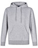 A grey adult's hoodie with a close front, contrast detailing, and a kangaroo pocket. Features a logo.