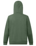 A green hooded fleece jumper with a close front design and a plain back. Features a logo.