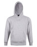 A grey fleece hoodie with a close front, featuring a hood and front pockets. It has a logo on the design.