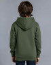 A green fleece hoodie for kids, featuring a close front design and a hood, shown from the back.