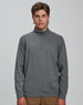 A men's half zip long sleeve sweatshirt in dark grey, featuring a subtle blend texture and a logo.