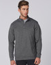 A men's half zip long sleeve sweatshirt in dark grey, featuring a subtle blend texture and a logo.