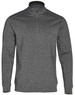 A grey, men's half zip long sleeve sweat top with a branded logo and a textured finish.