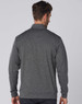 A dark grey men's half zip long-sleeve sweat top with a simple design and branding on the back.
