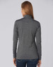 A grey ladies' half zip long sleeve sweat top with a fitted design, featuring a collar and long sleeves.