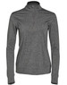 A ladies' half zip long sleeve sweat top in a dark grey colour with a logo. Suitable for casual wear or layering.