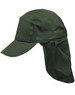 A green poly cotton legionnaire hat with a wide brim and neck flap, featuring a logo on the front.