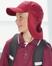 A maroon poly cotton legionnaire hat with a wide brim and flap, worn by a smiling child with a backpack.