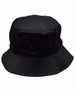 A black bucket hat with a toggle, featuring a wide brim and a structured top. It has a logo on the side.