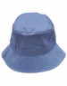 A light blue bucket hat with a toggle and a brim. Features a logo on the side.