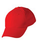 A red brushed cotton cap with a structured crown and curved brim, featuring a branding logo.