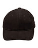 A black brushed cotton cap featuring a curved brim and ventilation holes, with a logo on the front.