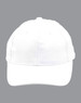 A white brushed cotton cap featuring a curved brim and an adjustable strap at the back. It has a logo on the front.