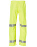 Hi-Vis safety pants in bright yellow featuring reflective 3M tape stripes. Includes an elastic waistband and has branding.