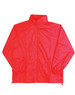 A red kids' outdoor activity spray jacket with a zip front and adjustable hem. Includes a logo on the front.