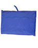 A blue Kids' Outdoor Activity Spray Jacket, folded and zipped with a hanging loop, featuring a logo.