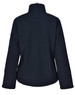 A softshell women's jacket in dark navy, featuring a high collar and long sleeves, with a logo on the back.