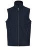 A men's softshell hi-tech vest in navy blue, featuring a zip-up front and two side pockets. Includes a logo.