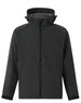 A dark green softshell full zip hoodie featuring a hood, zippered front, and pockets, with a logo on it.