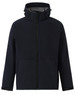 A kids' softshell full zip hoodie in navy blue, featuring a grey interior and a logo on the chest.