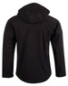 A black softshell full zip hoodie for kids, featuring a hood and a simple design with a logo.