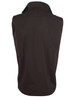 A black men's softshell contrast vest featuring a high collar and a logo on the back.